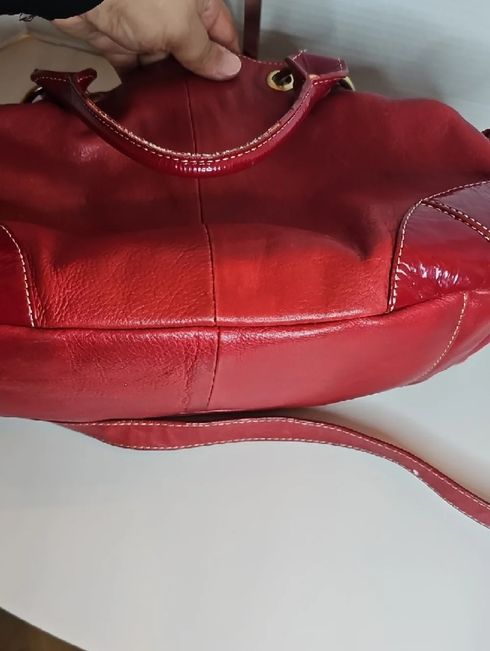 Red Leather Shoulder Bag with Gold Hardware - Picture 11 of 13